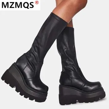 2020 Nou Doamnelor Mare Platforma Cizme De Moda Zip Tocuri Inalte Cizme Femei Pene Pantofi Femei Casual Cizme Tocuri De Dimensiunea Plus 35-43