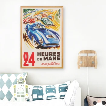 Le Mans Cursa De 24 De Ore De Epocă Cursa De Automobile Printuri 1956 Masina Sport De Curse Franța Arta De Perete Panza Pictura Băieți Cameră Decor