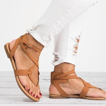 De Bază Femei Sandale 2019 Noi Femei Vara Sandale Plus Dimensiune 43 Din Piele Sandale Plate De Sex Feminin Flip Flop Casual Pantofi De Plaja Doamnelor