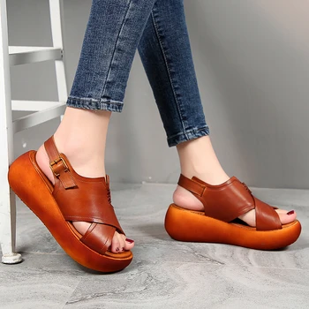 ZIMNAFR 2020 Vara Noi, Originale, Sandale din Piele Pentru Femei Platforma de Vacă din Piele Femei Casual Retro Sandale Pantofi de Vara