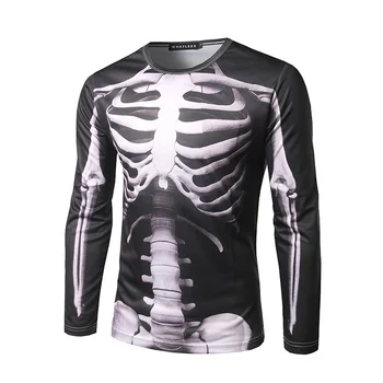 De sex masculin de Halloween de Groază X-Ray Trunchiului Scheletul Forma 3D Print Slim Shirt Mâneci Complete Glumesc Top Tee Înfricoșător Truc Purta Pentru Bărbați și Tineri