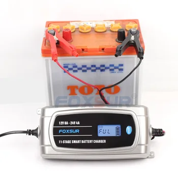FOXSUR 12V 24V 8A Complet Automat Încărcător de acumulatori cu Ecran LCD, rezistent la apa Camion Incarcator de Baterii Auto, Plumb Acid Baterie Încărcător