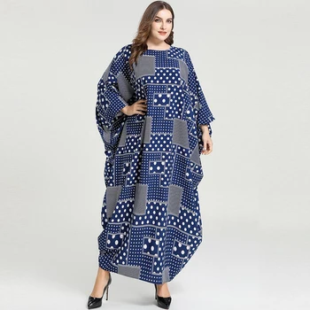 Siskakia Casual Musulman Arab Abaya Rochie Oversize Albastru De Moda Geometrice Dot Print Bat Cu Maneca Lunga, Halate De Sex Feminin 2020
