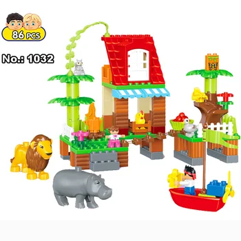 Dimensiune mare Aventura Junglă Blocuri Maimuță Animale Cărămizi Compatibil LegoIN DuploING Luminează-Cadou pentru Copii, jucarii copii GOROCK