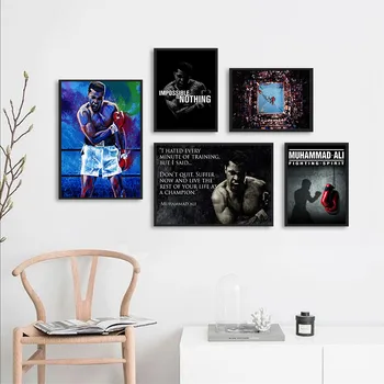 Box Boxer Campion Muhammad Ali, Citat Motivațional Arta De Perete Panza Pictura Nordică Imagine Pentru Camera De Zi De Decorare
