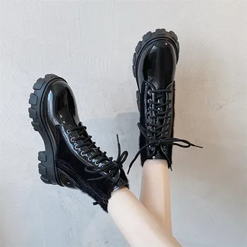 COOTELILI Femei Glezna Cizme de Iarna Cizme Cald 5 cm Toc Rotund Toe Fermoar Și Dantelă Neagră Platforma Pantofi de model Pentru Femeie de 35-40 de