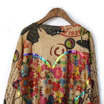 Vintage Europene Pulover Tricotate 2020 Nou Toamna O-gât Pulover Femei Scrisoarea Inima Floare de Imprimare Strada Stil Pulover