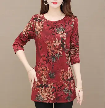 5XL plus dimensiune 5XL floral pentru Femei vintage tricou 2020 Moda de toamna cu Maneci lungi Tricou Femei topuri Casual camisas mujer elegant