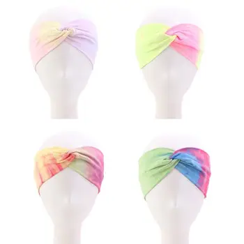 Femei Sport Largă Susținere Tie-Dye Gradient De Culoare Hairband Poftă De Mâncare Înnodate Turban