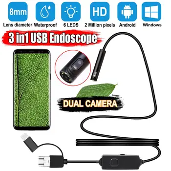 2021 mai Nou Dual Lens Endoscop 2MP 1080P HD Pentru USB-C Telefon Android Camera Endoscop 8mm Impermeabil Cap Cu Lumina Borescope
