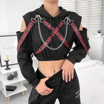 Rapcopter Panglică Stilul Punk Femei Hanorac Gol Maneca Lunga Lanț Coreean Pulovere Toamna Lady Streetwear Hanorace
