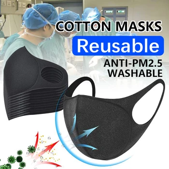 10 Buc. Pânză de Bumbac Masca de Fata Respirabil Stretchable Protecție Praf Lavabile Si Reutilizabile Negru Durabil FPP2 Adult PM 2.5