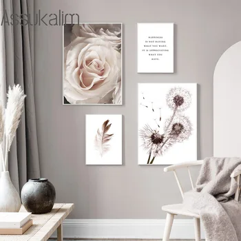 Flori Printuri De Arta Puf De Papadie Pictura Pe Perete Citate Panza De Artă Poster Stil Nordic Perete Imagini Fată Dormitor De Decorare