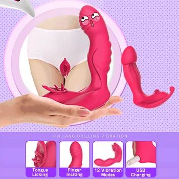 Beilile Portabil Vibrator Sex Oral Limba Lins Penis Artificial Chilotei Pune Pe Penis Artificial Vagin Stimulator Pentru Adulti Jucarii Sexuale Pentru Femei Pentru Sex-Shop