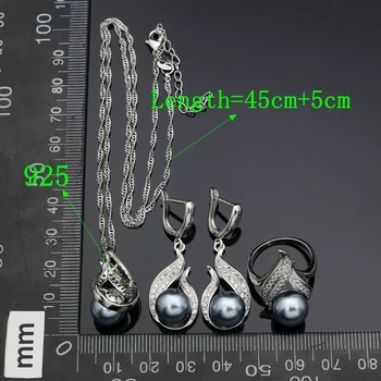 Gri Perle de Argint 925 de Bijuterii de Mireasă Seturi Albe CZ Accesorii Pentru Femei Nunta Cercei/Pandantiv/Inel/Colier Set