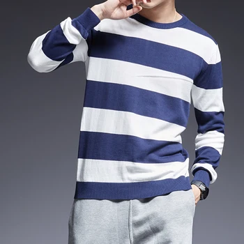 2021 Nou Brand De Moda Pulover Pentru Barbati Pulover Cu Dungi Slim Fit Jumperi Knitred O-Gât De Iarna Coreean Stil Casual Barbati Haine