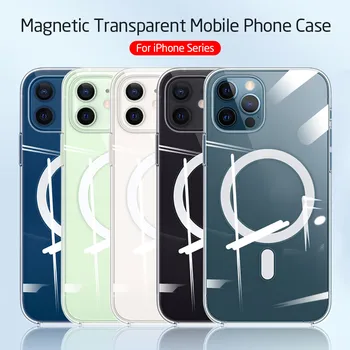 Clar capacul din spate caz magnetic pentru iphone 12 coque fundas iphone12 pro suport de încărcare wireless pungă de protecție la șocuri