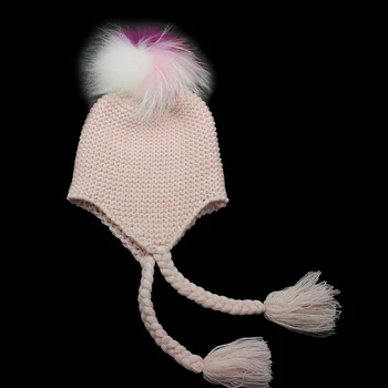2019 Copii de Iarnă Calde, pline de culoare Raton Pompom Blană Pălării Tricot Blana naturala Pom Pom Căciuli Capac pentru copii Baby Pălării Proteja Urechile