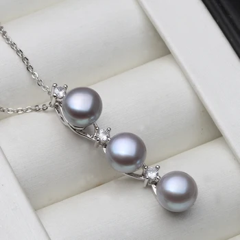 Alb De Apă Dulce Pearl Colier Pandantiv Pentru Femei,Adevărate Perle Naturale Argint 925 Lant Colier Pandantiv Bijuterii Fine