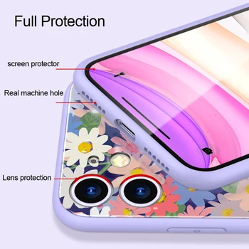 Floare fată Lichid de silicon Sticla de Caz Pentru iPhone 11 Pro Max 11 pro caz de sticlă + All inclusive obiectiv Proteja Capacul shell