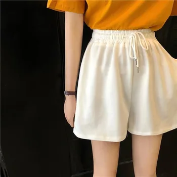 Pantaloni scurți Femei de Vara Scurte, pantaloni de Trening stil coreean Largi Picior Liber Elevii Elastic Talie Înaltă Alb Negru Sport de Agrement Nou