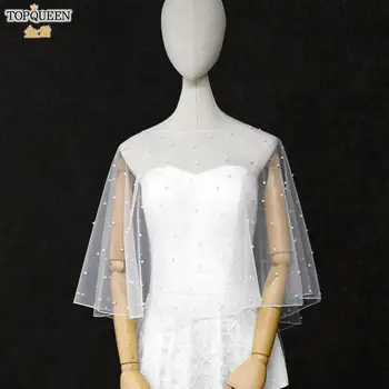 TOPQUEEN G27 Lux scurte pentru nunta rochii de mireasa folie șal mireasa Perle șal alb de Seară Folie Șal Accesorii de Nunta