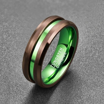 2018 bărbați clasic de inel de nunta marca inel de galvanizare maro verde mijlocul groove tungsten inel de oțel anel masculino T103R