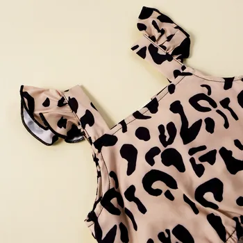 Vara Copilul Leopard Costum fără Mâneci Gât Culturilor Sus Talie Elastic Bowknot Pantaloni Lungi Fete Haine 1-4Y