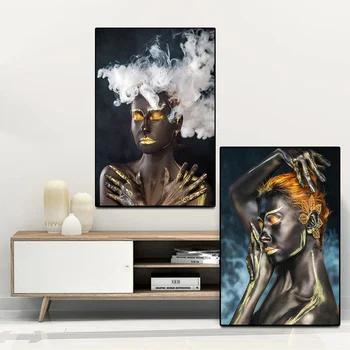 DDHH Arta de Perete Panza Pictura Grațios Aur Părul Negru Femeie De Pe Postere, Printuri Femeie din Africa de Artă Pentru Decor Acasă