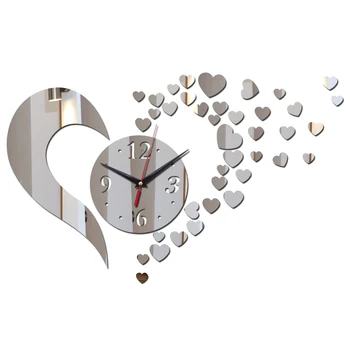 Top de vânzare perete de cuarț ceasuri Europa stil inimile decor de perete ceasuri pentru camera de zi diy oglindă acrilică material autocolant de perete