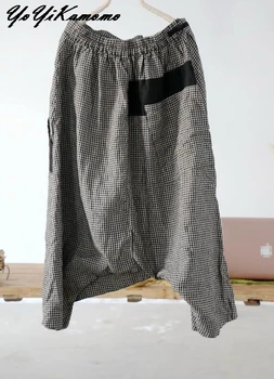 YoYiKamomo 2018 Noi Femei Pantaloni Largi Original Vintage Carouri Cruce Pantaloni Talie Elastic Marime Mare Pentru Femei Pantaloni
