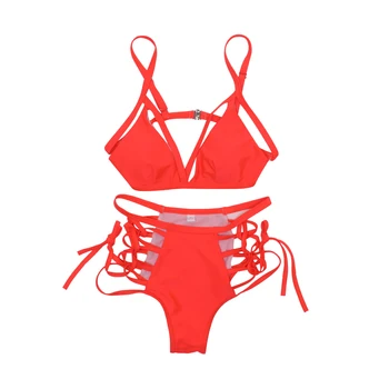 Femei Bikini Costume de baie Costume de baie Set Bretele Reglabile Căptușit sutiene Push-Up de Top, cu Mare Talie Dantelă-Up Bikini