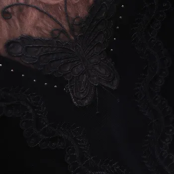 2019 primavara toamna femei noi V guler maneca lunga ștrasuri din mărgele cusătură tricot plasă de teaca de sex feminin elegant jos pulover, rochii