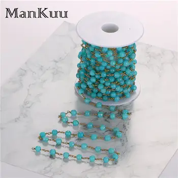 Mankuu 6mm Albastre Fatetate jad-ul Lanțuri de Șirag de mărgele Pentru a Face Bijuterii Aur Placare Wire Wrap Lanțuri de Turcoaze Culoare Rozariul Lanțuri 5M/Lot
