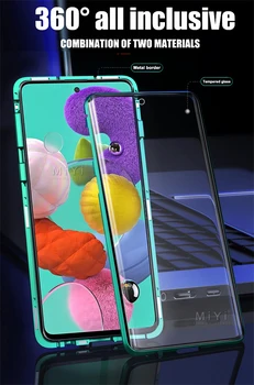 360° Magnetic de Adsorbție Metal bara Capace Flip pentru Samsung galaxy A51 A71 A12 12 51 71 Cazul de Sticlă față-Verso Coque Fundas