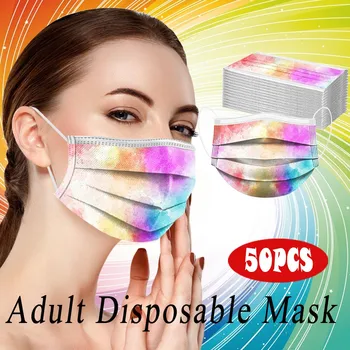50PCS masca pentru fata de moda de unica folosinta masca de fata adulti Unisex Adulti Tie-Dye Printuri Masca 3 -Strat Moale Masca de Fata mascarillas
