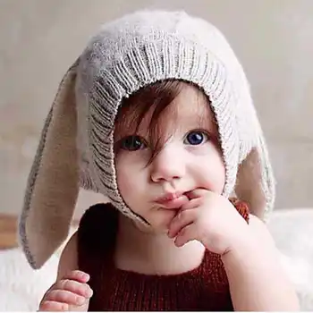 Iarna Pui De Iepure Urechi Lungi Tricotate Beanie Hat Adorabil Copil Babys Pălării De Primăvară Bunny Chelioși Capac Bonnet