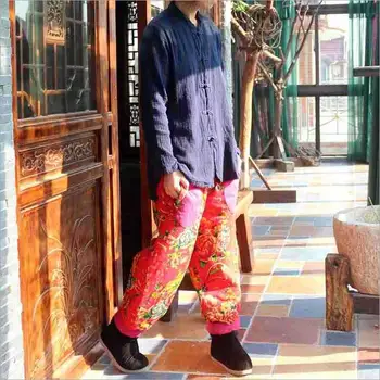 Johnature 2020 Nou Original Femei din Bumbac Pantaloni Cross-pantaloni Largi cu Talie Elastic Plus Dimensiune Gros Cald Print Floral Pantaloni Lungi