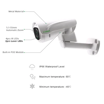5.0 MP 4.0 MP POE 10X PTZ Camera IP H. 265 în aer liber 5.1-55mm Zoom Optic IR 80M P2P de Securitate CCTV Impermeabil G. Artizan