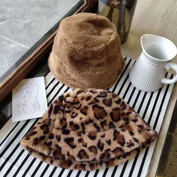 2020 Toamna Faux Blana de Leopard de vacă femei de iarnă găleată pălării Bob Gros Cald doamna Fete Panama Călătorie Pescar Pălărie gorro pescador