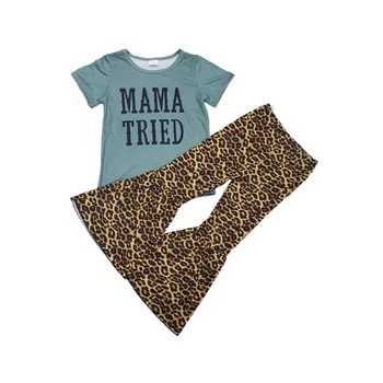 Copii maneca scurta tricou și pantaloni de leopard set fata de moda scrisoare de imprimare tinuta