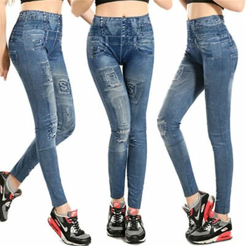 Femei Doamnelor Talie Mare Skinny Potrivi Jeggings Denim Elastic Pecil Print Pantaloni Hot Nou Femeie Jambiere Pantaloni Strâmți