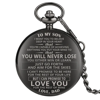 Retro Negru Bijuterii de Ziua de Suveniruri Cadouri Pentru Fiul Meu Gravat Salut Cuarț Ceas de Buzunar pentru Fiul Omului Ceas de Lux de Top reloj