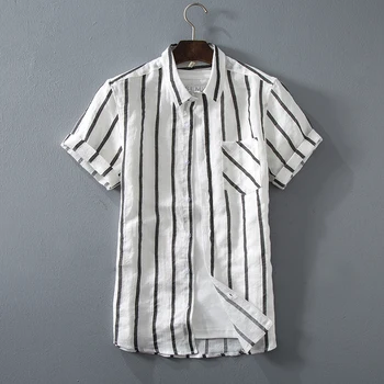 2020 Brand de îmbrăcăminte de Bărbați cu Dungi din Bumbac Lenjerie de tricouri de Vara Henry Colla Liber Maneca Scurta Casual cu Nasturi slim fit Shirt
