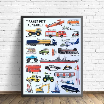 Desene animate Transport Abc Vehicul Auto Copii Alfabet a-z Arta de Perete Pepinieră Poster Cadouri Decor Acasă Imagini de Perete pentru Camera de zi