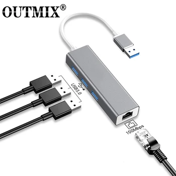 OUTMIX 4 Porturi USB 3.0 Type-C HUB USB 3.0 la 100 Mbps RJ45 Ethernet Adaptor de Rețea pentru Laptop MacBook Pro PC Accesorii