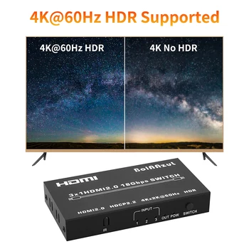 HDMI Switch cu audio toslink spdif UHD 4K HDR HDMI 2.0 Comutator cu Telecomanda pentru PS4, PS5 pro apple TV 4K@60Hz HDCP 2.2