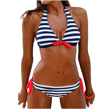 Mai nou Sexy Push Up Costume de baie Femei costum de Baie cu Dungi Set de Bikini Beach Wear Pentru Fete S La 2XL