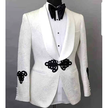 Alb Bărbați Sacou Costum Șal Rever Personalizate-a Făcut Una Bucată Om Sacou Slim fit Haină de Nuntă 2020 Masculin Fashoin Haine