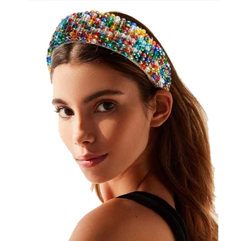 Baroc Colorate Pe Deplin Crystal Headband Pentru Femei Flash Lux Stras Margele Largă Bentițe De Sex Feminin Petrecere De Nunta Headwrap